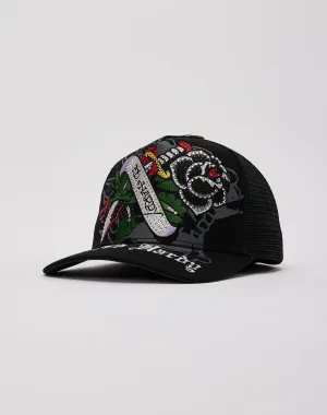 Ed Hardy Black Rose Rhinestone Trucker Hat