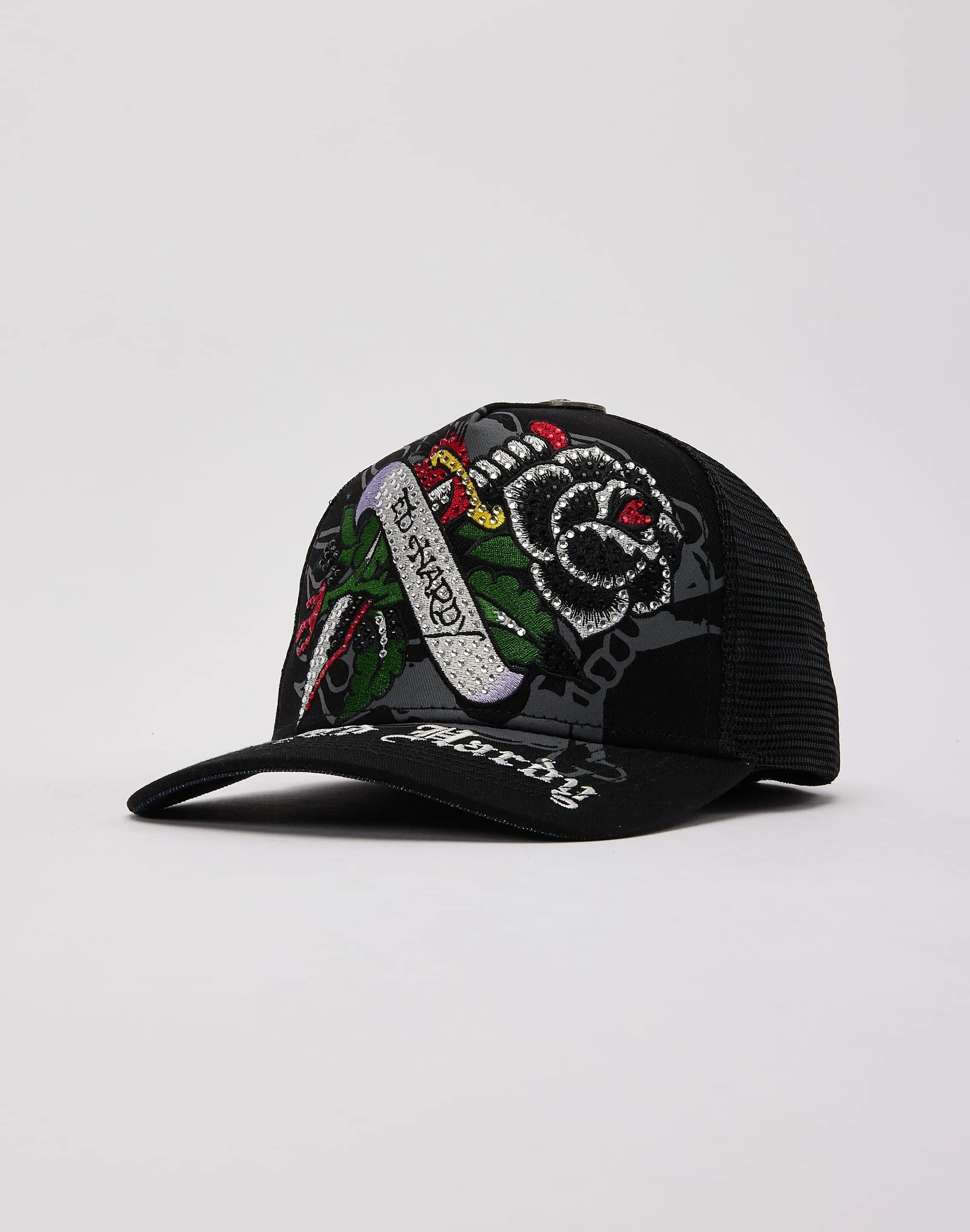 Ed Hardy Black Rose Rhinestone Trucker Hat