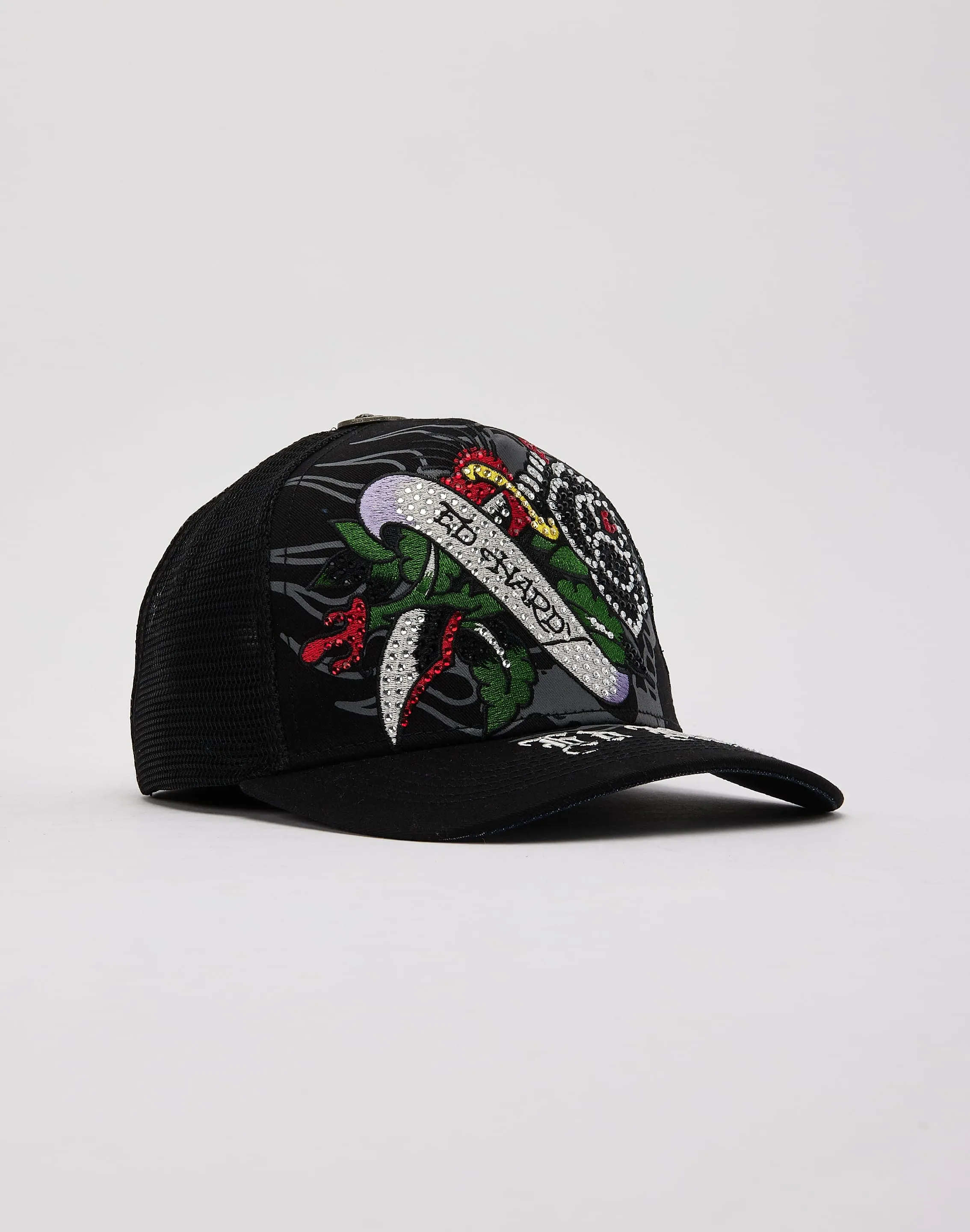 Ed Hardy Black Rose Rhinestone Trucker Hat