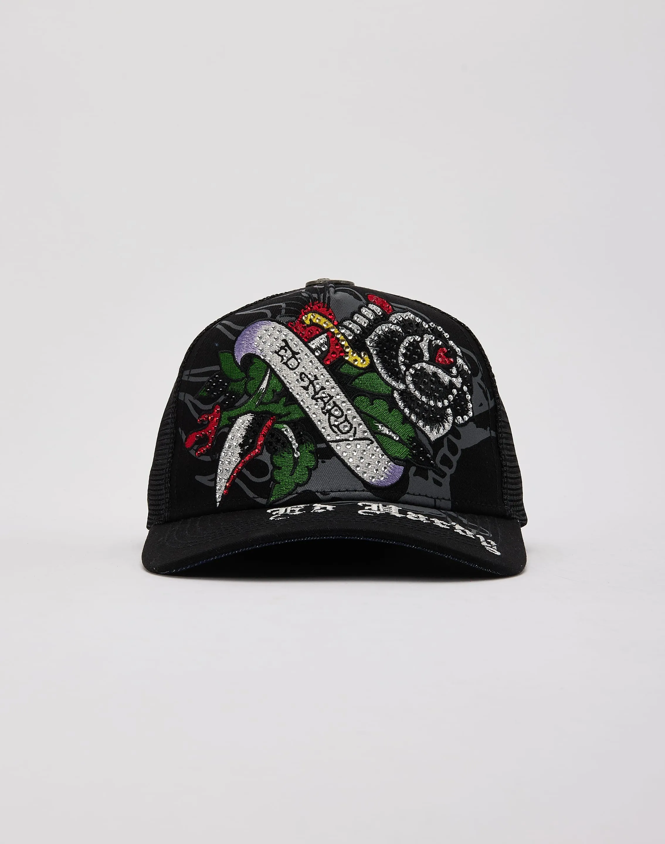 Ed Hardy Black Rose Rhinestone Trucker Hat
