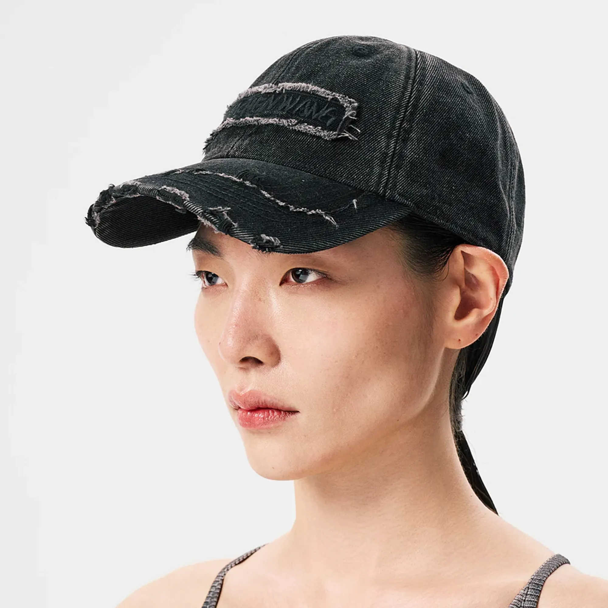 Feng Chen Wang Black Washed Denim Baseball Cap Black