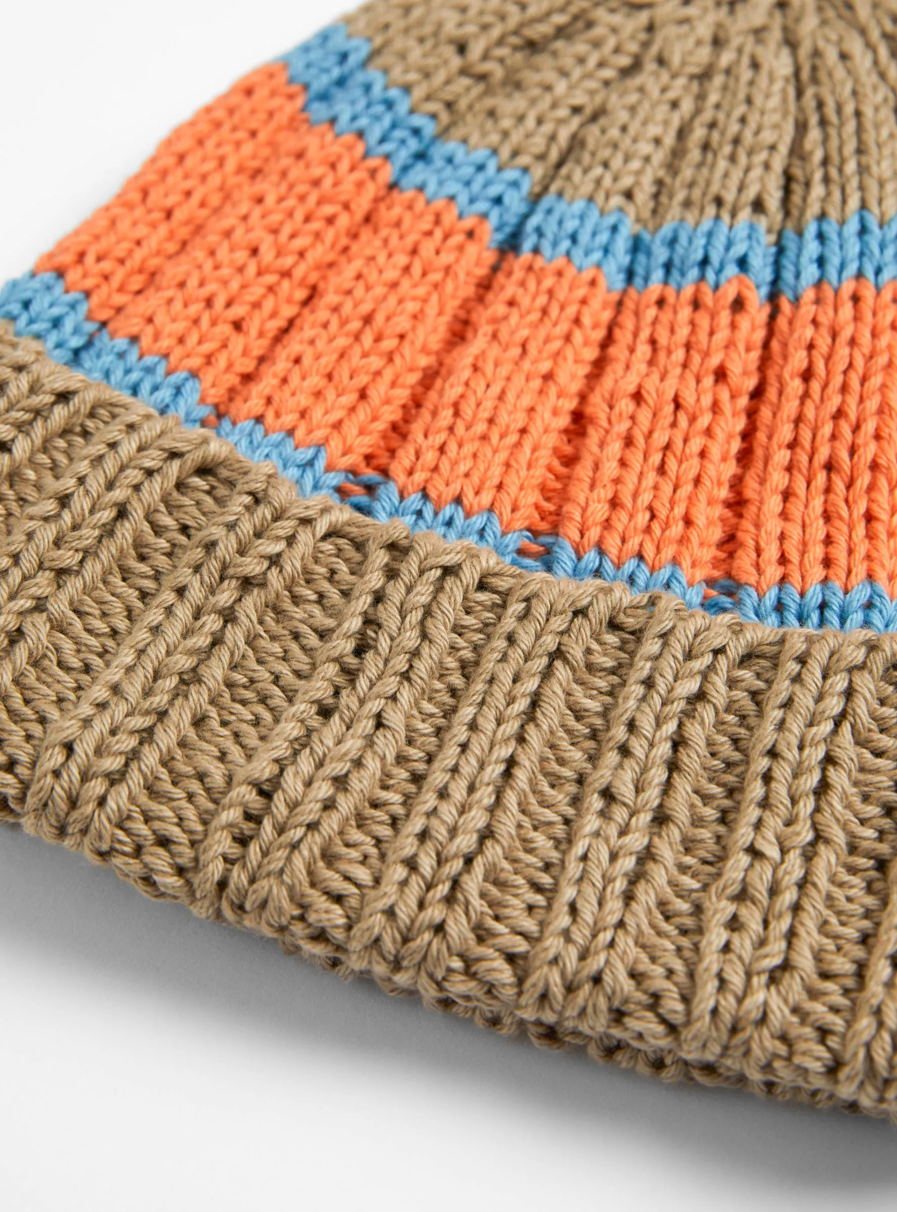 Hand Knit Beanie Beige & Orange