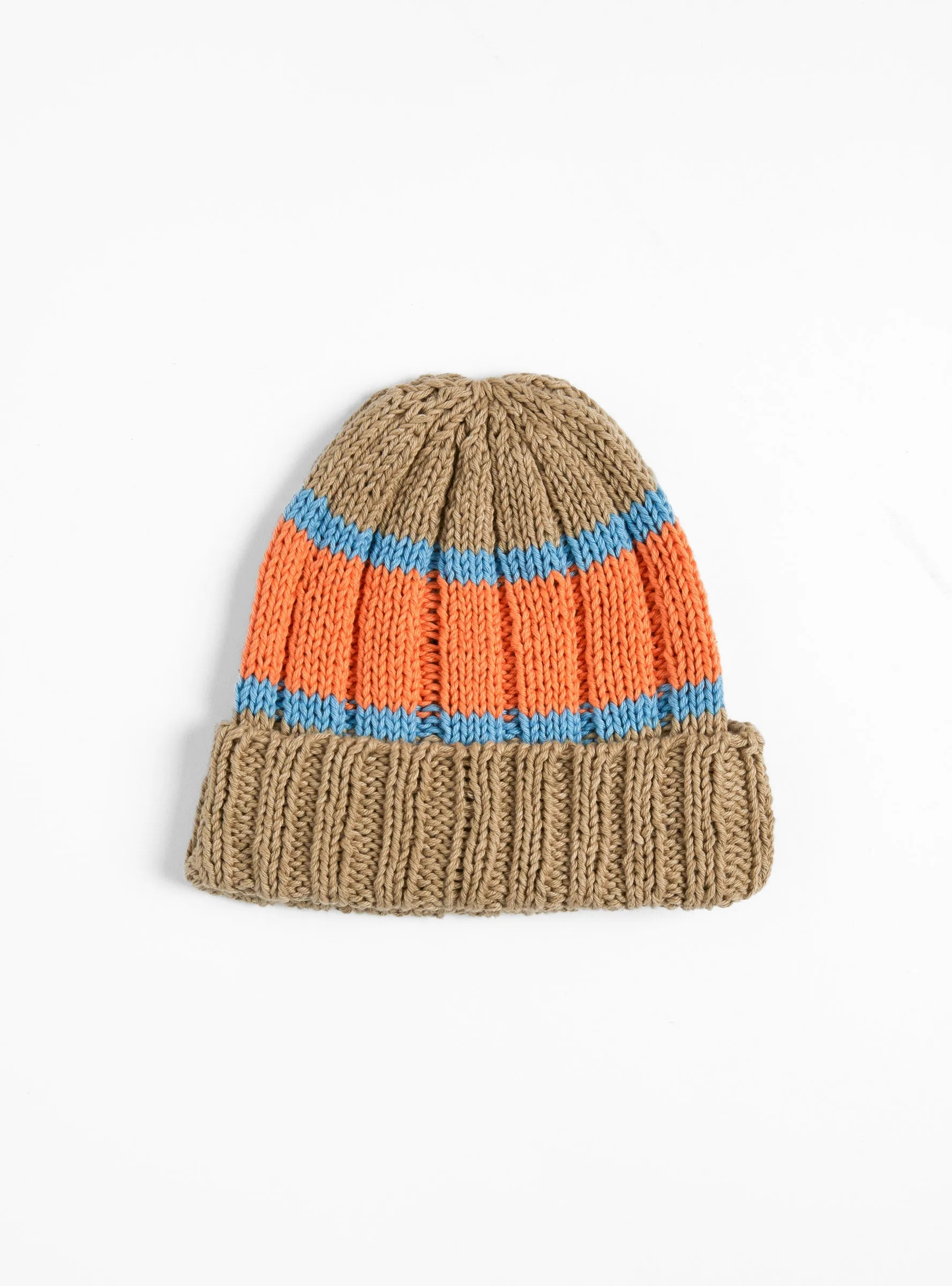 Hand Knit Beanie Beige & Orange