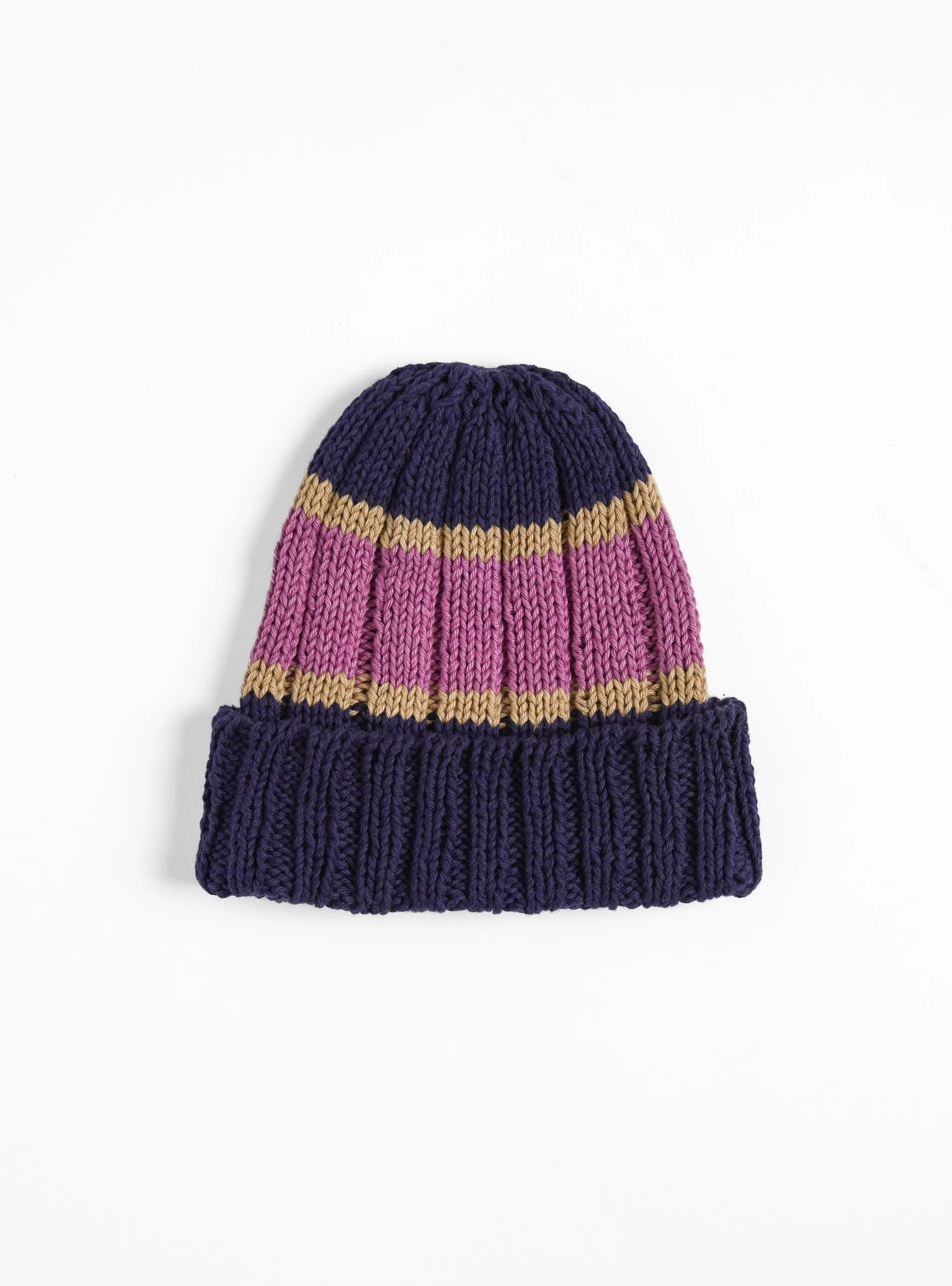 Hand Knit Beanie Navy & Purple