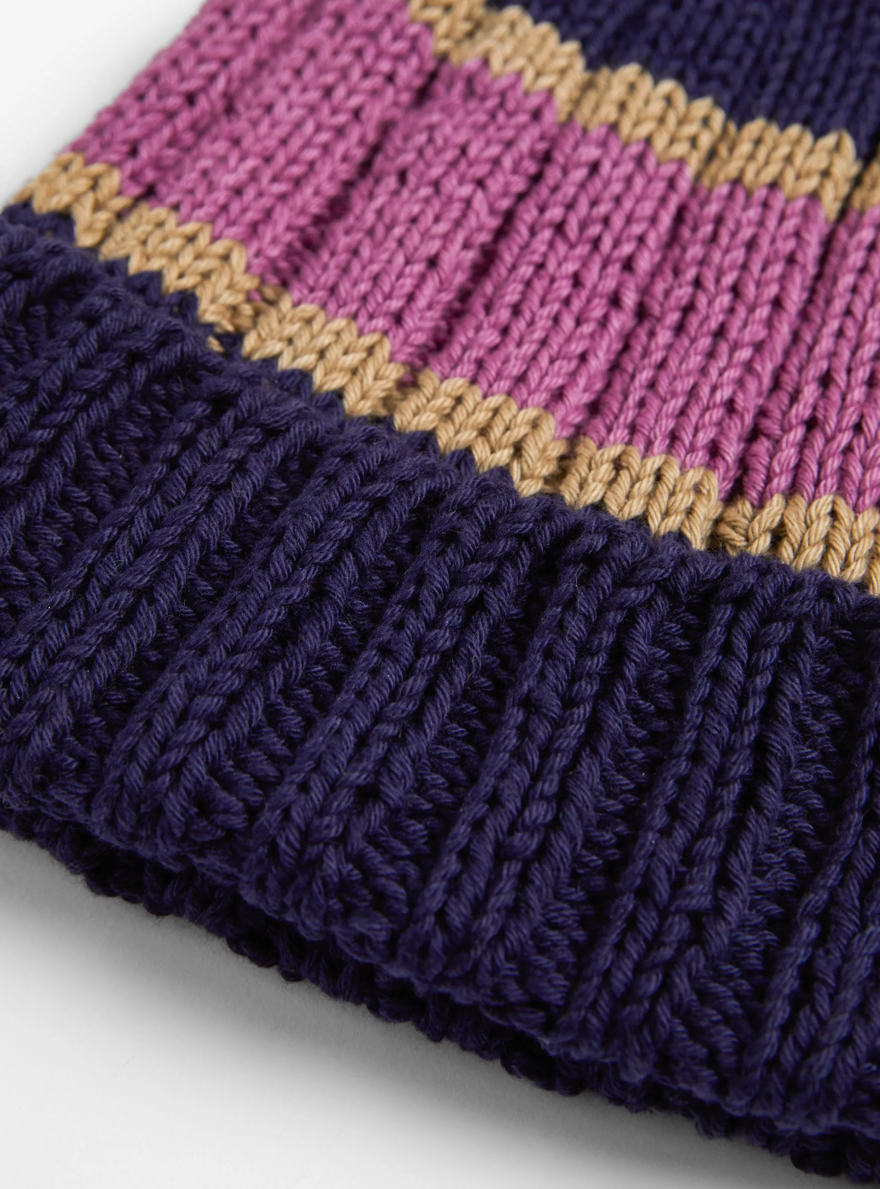 Hand Knit Beanie Navy & Purple