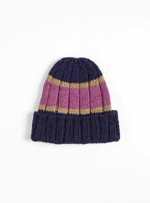 Hand Knit Beanie Navy & Purple