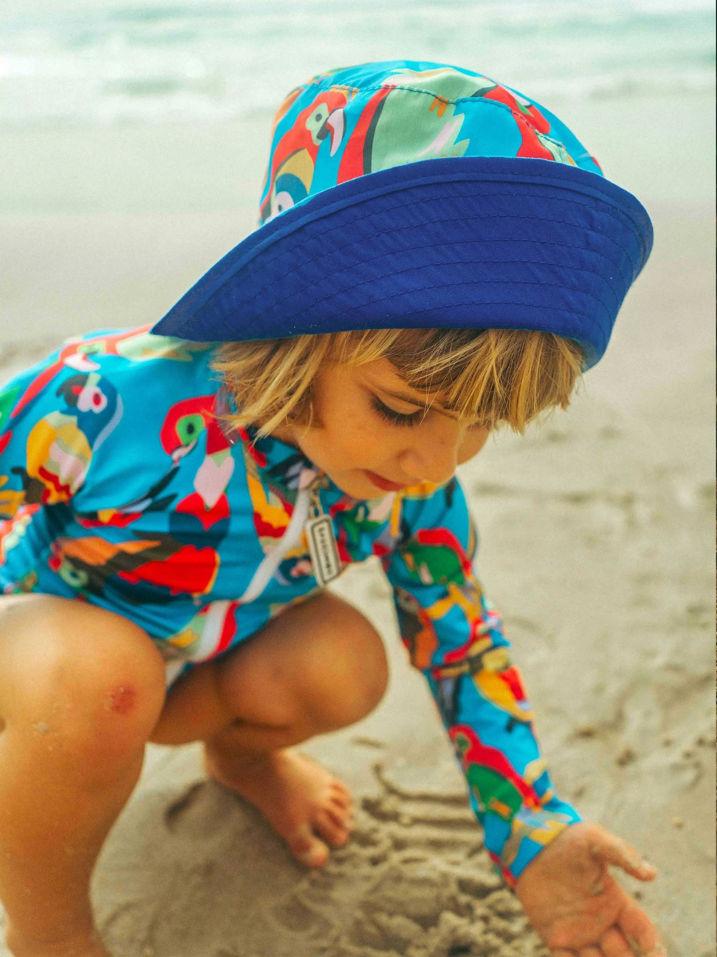 Kids Parrot Reversible Bucket Hat in Blue