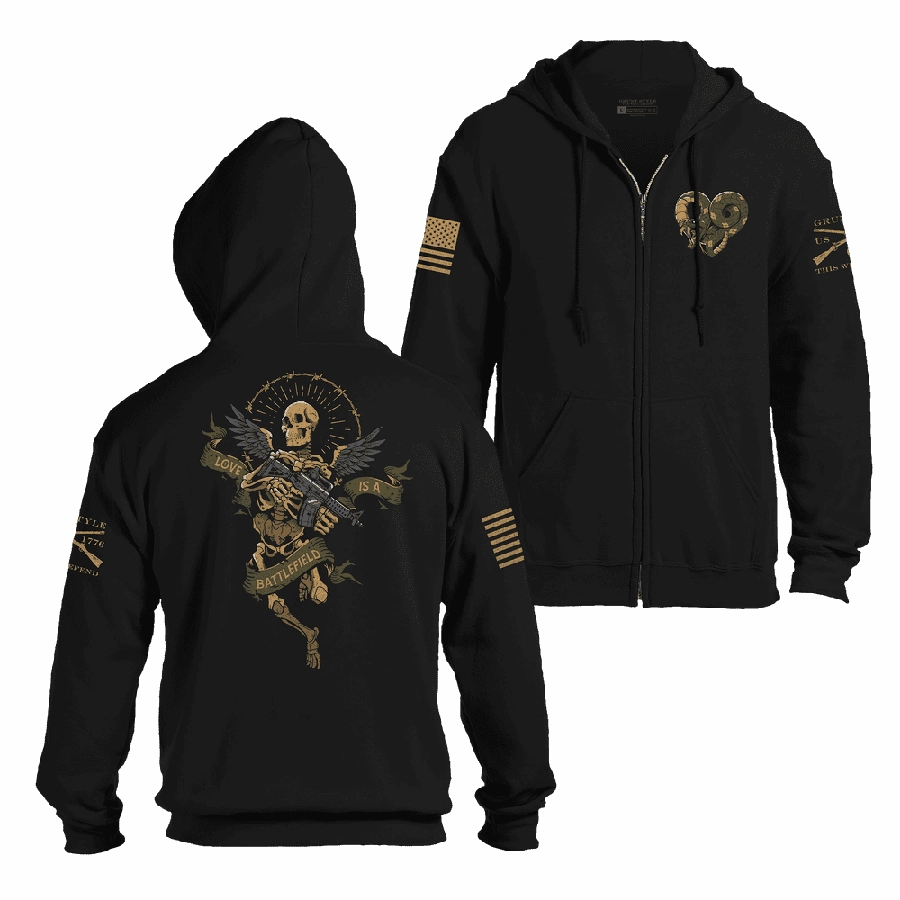 Love Is A Battlefield Full-Zip Hoodie - Black