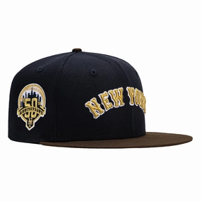 New Era 59Fifty Champagne New York Mets 50th Anniversary Patch Word Hat - Navy, Brown