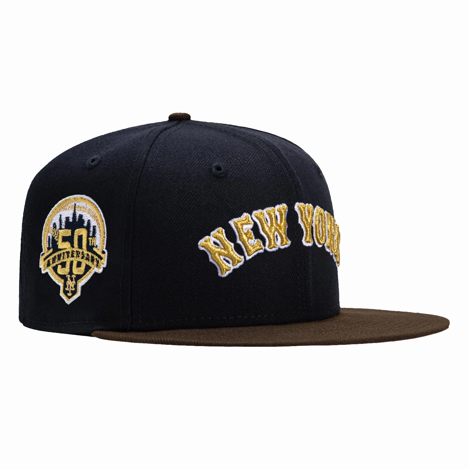 New Era 59Fifty Champagne New York Mets 50th Anniversary Patch Word Hat - Navy, Brown