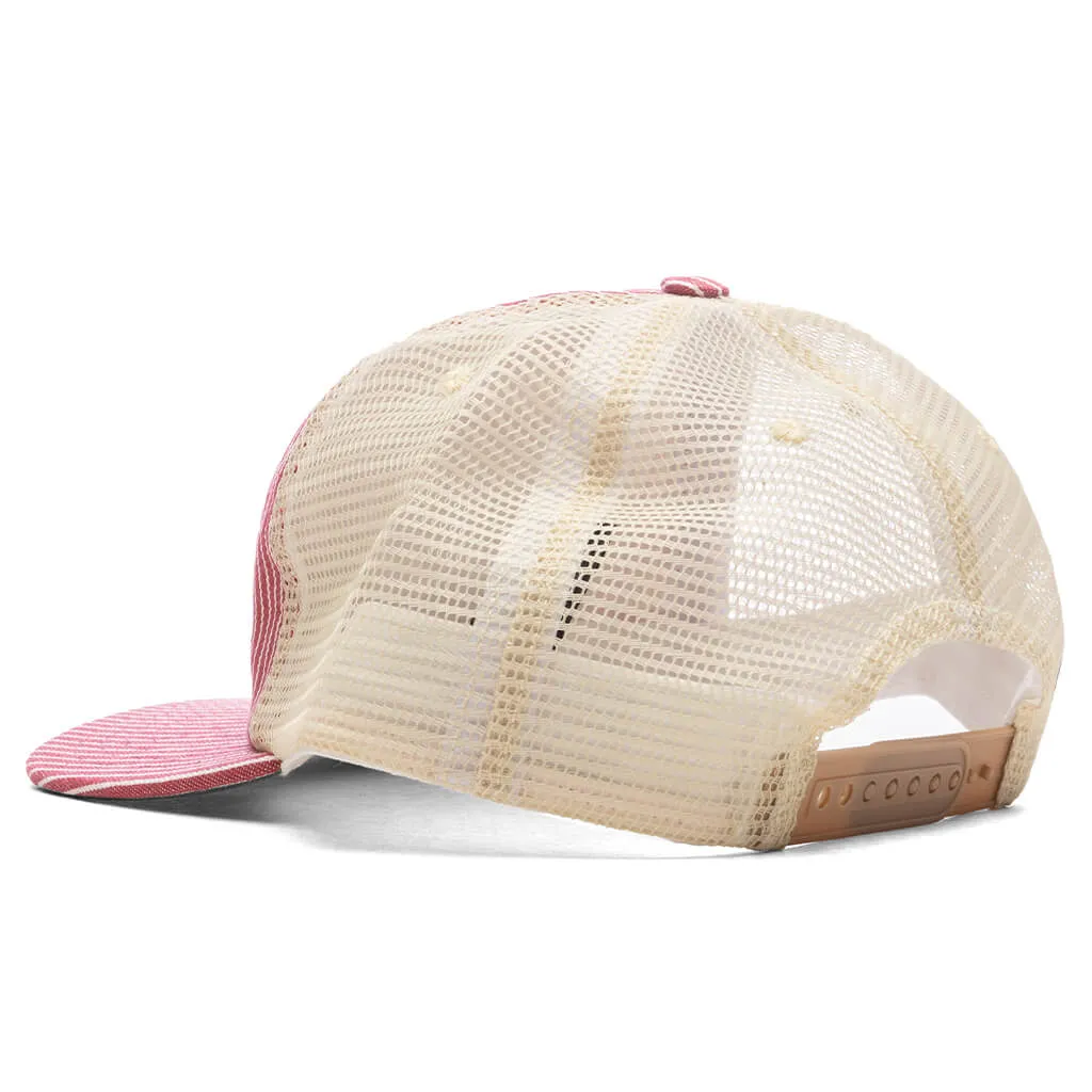 Red Striped Tobacco Trucker Hat - Red/Off White