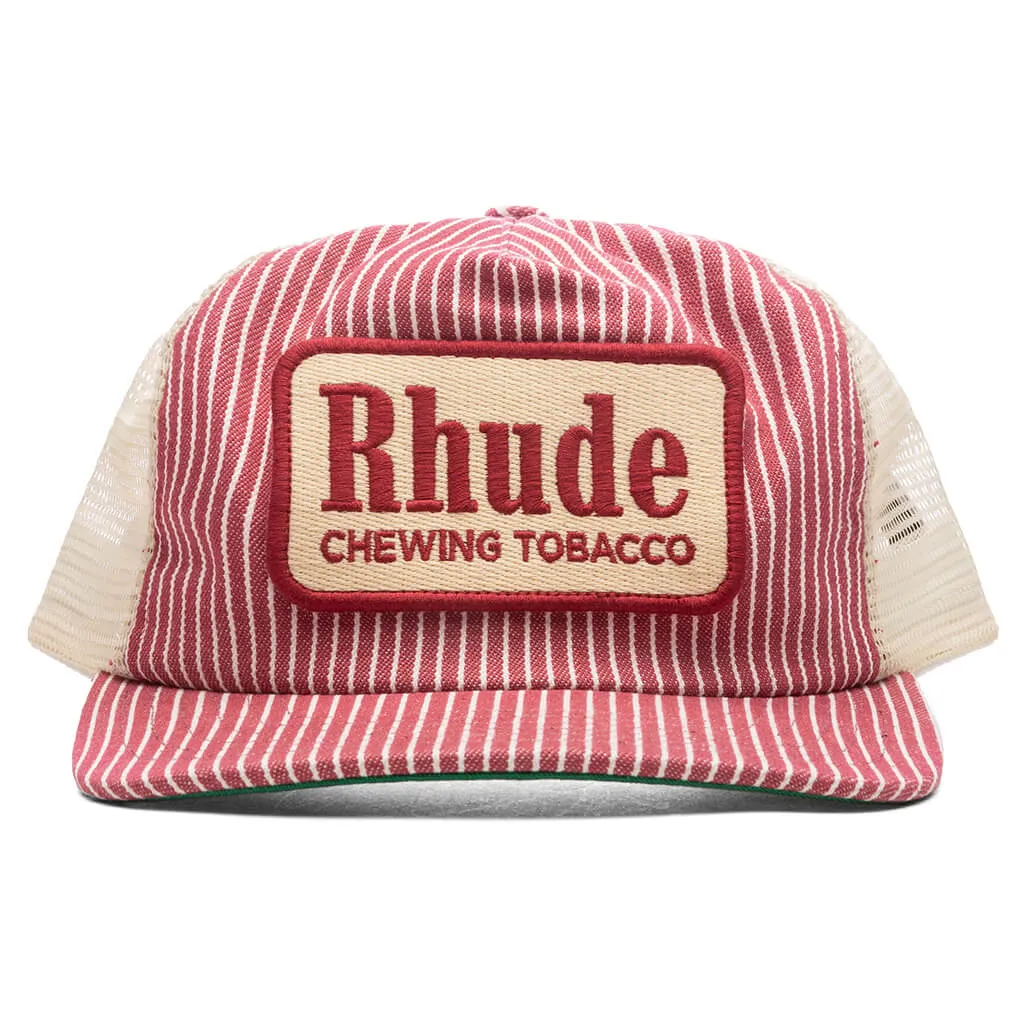 Red Striped Tobacco Trucker Hat - Red/Off White