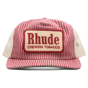 Red Striped Tobacco Trucker Hat - Red/Off White